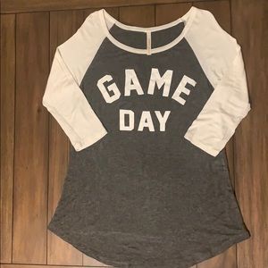 Gray & white 3/4 sleeve ‘GAME DAY’ t-shirt
